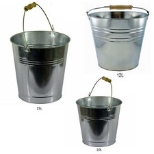 TRADITIONAL GALVANISED STRONG STEEL METAL SMALL LARGE BUCKET WITH WOODEN HANDLE