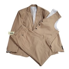 Leader 3 Piece Suit Jacket Beige Trousers/Waistcoat Uk Men's XXL 48" L885