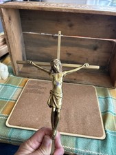 Vintage Large Brass Metal Shaped Jesus on Cross / Crucifix – Religious – Great!