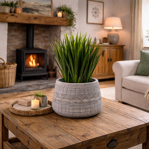 Cement plant pot planter - pot, grey