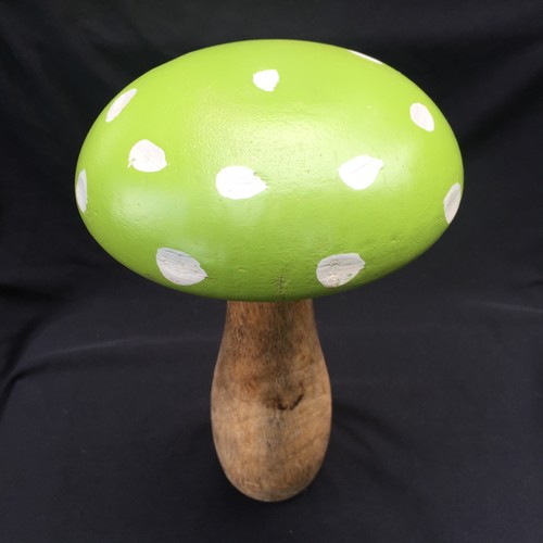 Green painted wooden toadstool