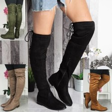 Ladies Thigh High Boots Womens Lace Up Flats Slouch Over The Knee Fashion Shoes