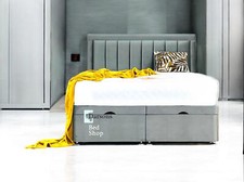 Ottoman Bed Divan Storage Plush Velvet + Panel Bed Head - Foot Lift Gas Lift-