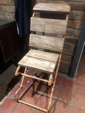 Vintage Upcycled Medical Chair Orange Industrial Wheel Chair Metal Wood Foldable