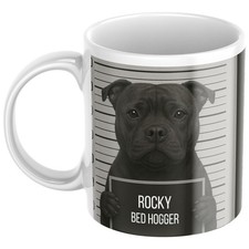 PERSONALISED Funny Staffy Dog Mug Shot Crime Gift Mug For Him Her Mum Dad Son