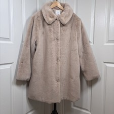 Primark Faux Fur Coat XL Beige Cream Super Soft Jacket Winter Warm Oversize Look