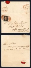 Penny Black (EI) Plate 1a cover used on 12th May 1840 (small tear at base