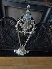 Vintage Black Silver Folding screen  Peacock Fire guard Concertina Action.