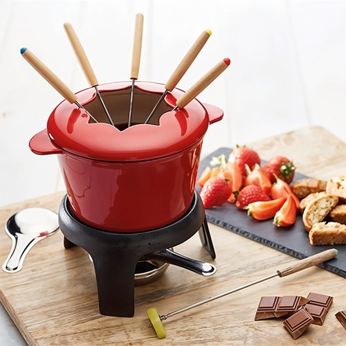 Enameled cast iron fondue - cast,