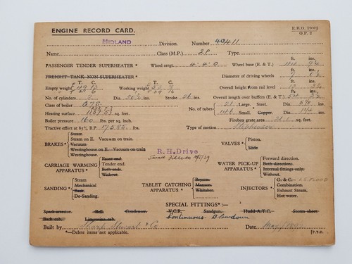Engine record card 411 - record,
