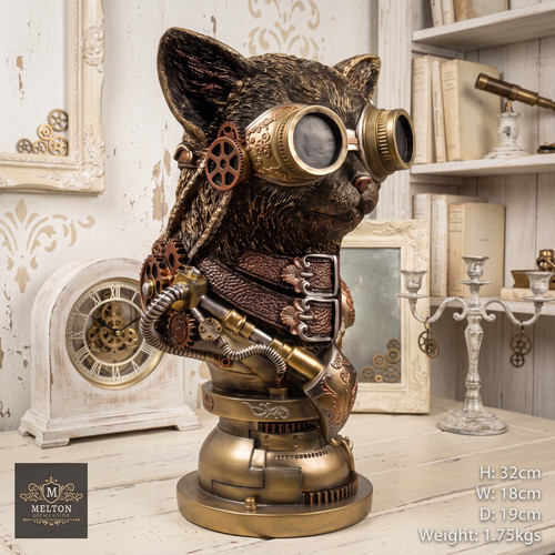 Steampunk cat bust sculpture - steampunk,