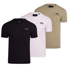 Firetrap Men's Cotton Small Logo Plain T-Shirt Designer Crew Neck Tee Pocket