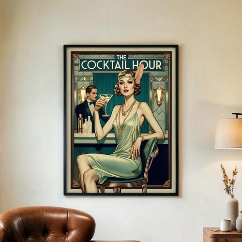 Cocktail hour art deco poster - hour,