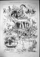 Antique Old Print 1879 Summer Sketches Ice Cream Cricket Romance River Boat