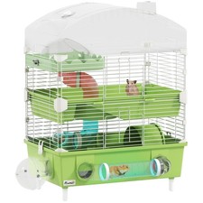 PawHut 3-Tier Hamster Cage, Hamster Habitat with Accessories, Green