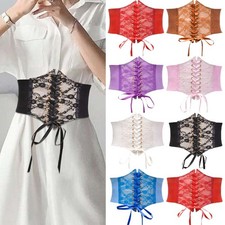 Ladies Waist Cinch Wide Band Elastics Tied Waspie Corsets Lace Button Belt Dress