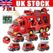 Fire Trucks Toys Transport Vehicle Carrier Truck Car Toy w/Light Sound Xmas Gift