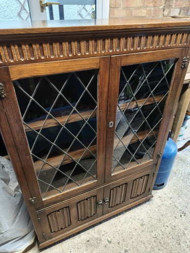 Oak glazed bookcase - glazed,