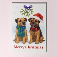 Border Terrier Dogs - Mistletoe Merry Christmas Card & Envelope - Personalised