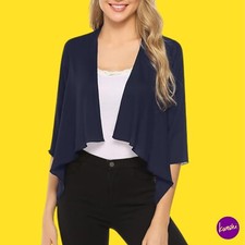 TOTATUIT Women's 3/4 Sleeve Chiffon Shrug Cardigan, Waterfall Hem, Navy, Size S