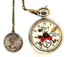 1934 ENGLISH (FOREIGN) MICKEY POCKET WATCH WITH FOB