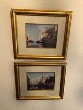Vintage Pair Of Gold Framed Venetian Prints/Scenic Venice Canals 36 x 31 cm/VGC