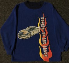 Vtg 90s Hot Wheels Burnin Up Faded Racing Shirt Kids M Car Fire Flame Kyle Petty