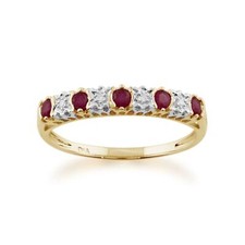 Classic Ruby & Diamond Half Eternity Ring in 9ct Yellow Gold
