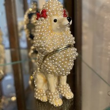 Kubla Ciel  White Pearls Standard Poodle Dog Austrian Crystal Trinket Box 
