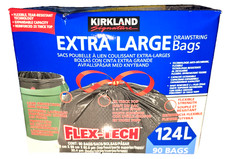 Kirkland Signature Flex-Tech Drawstring Kitchen XL Trash Rubbish Bin 90 Bags