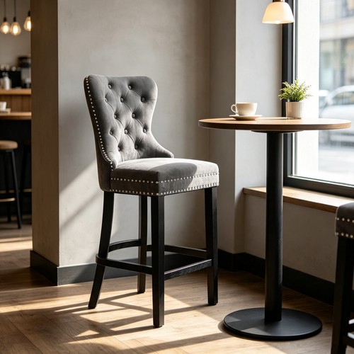 Grey velvet bar stool - grey, deep