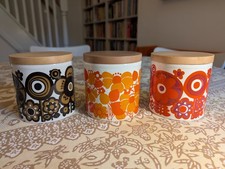 3 Vintage retro 1960s  Staffordshire Potteries Floral Ceramic Storage Jars set