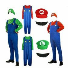 Mens Adult Super Mario and Luigi Fancy Dress Plumber Bros Halloween Costume