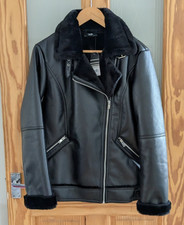 COST £90 - NEW WITH TAGS - WALLACE BLACK FAUX LEATHER AVIATOR JACKET UK SIZE 10