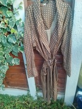 Vtg Lloyd Attree & Smith L Mens Silk Dressing Gown Robe Gold Navy Print 