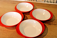 4 Gaydon Melmex Dishes Stackable Handle Bowls White / Orange Campervan Kit Retro