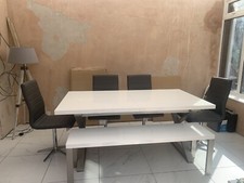 White dinning table chairs - white, table,