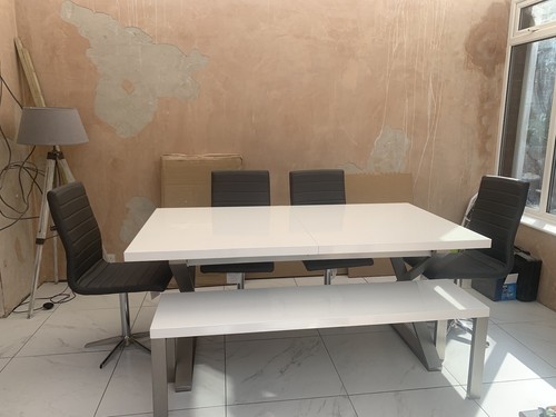 White dinning table chairs - dinning, table,
