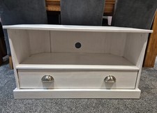 Upcycled Corona Pine TV Unit White Chalk Paint, Satin Nickel Finish Cup Handles