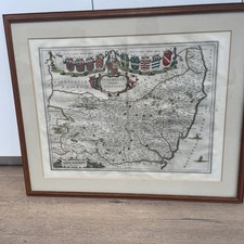 Suffolk map by Joan Blaeu with fine hand colour 1648 edition - framed