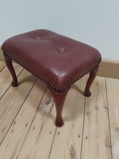 Vintage Small Foot Stool With Leather Look Buttoned Top With Queen Anne  Legs