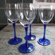 4 Luminarc Neptune cobalt  Blue Stem Wine Glasses 18.5cm
