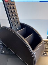 Osco Faux Leather Remote Organiser. Brown With White Top Stitching