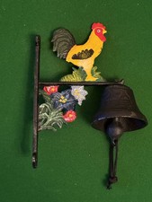 Cast Iron Painted Rooster Dinner Bell Wall Mount Aged Garden Art