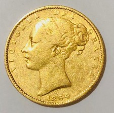 1864 Gold Full Sovereign Queen Victoria Young Head Shield Back