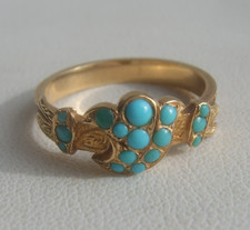 Victorian 18K Carat Gold Turquoise Snake Eternal Love Human Hair Mourning Ring