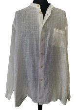 Italian Designer Volpe Men’s White Check Pattern 100% Linen Shirt XXL