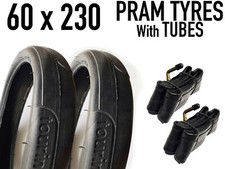 2x Pram Tyre + Tube 60 x 230 - TOURING Easy Rolling Smooth Square Flat Tread