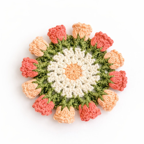 Handmade tulip crochet coaster - handmade,
