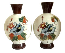 Pair Vintage Painted Glass